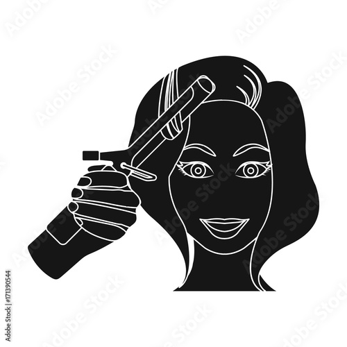 Hair curling in the hairdresser. Curling Hair single icon in black style vector symbol stock illustration web.