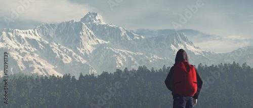 Young man up the mountain