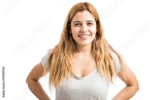 Happy woman in a studio