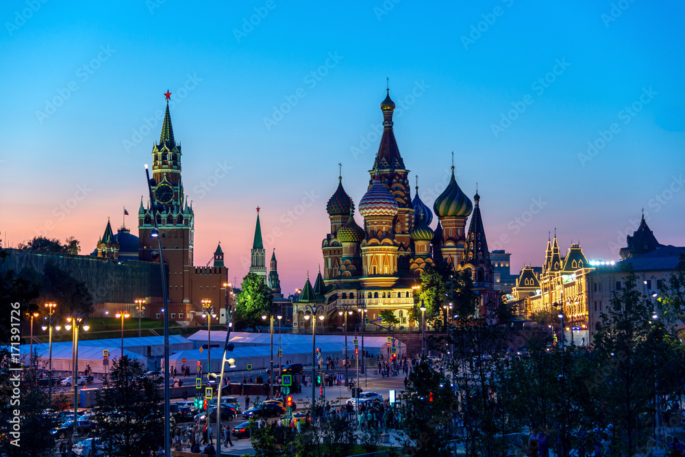 Saint Basil's Cathedral in Red Square and Kremlin from New Zarya