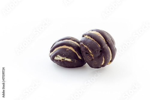 Italian amaretti biscuits covered with chocolate