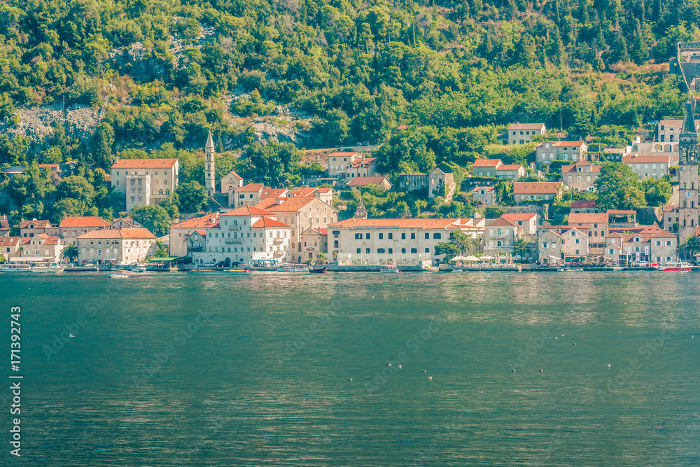 View of the city of Perast in Kotor Bay, Montenegro.