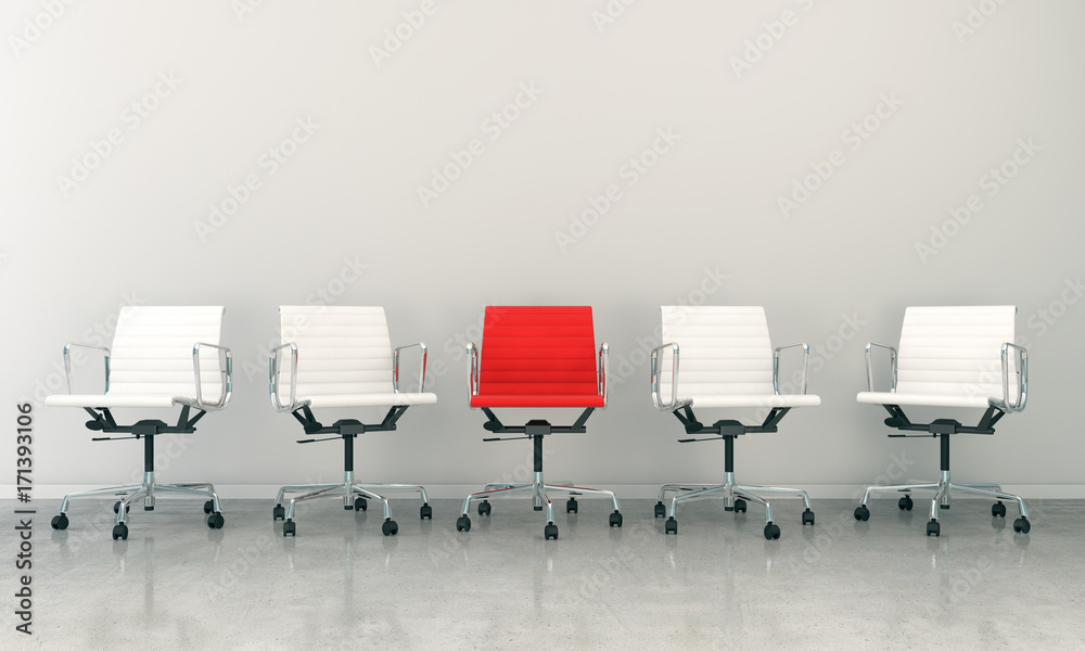3d render of business lounge with five chairs - obrazy, fototapety, plakaty 