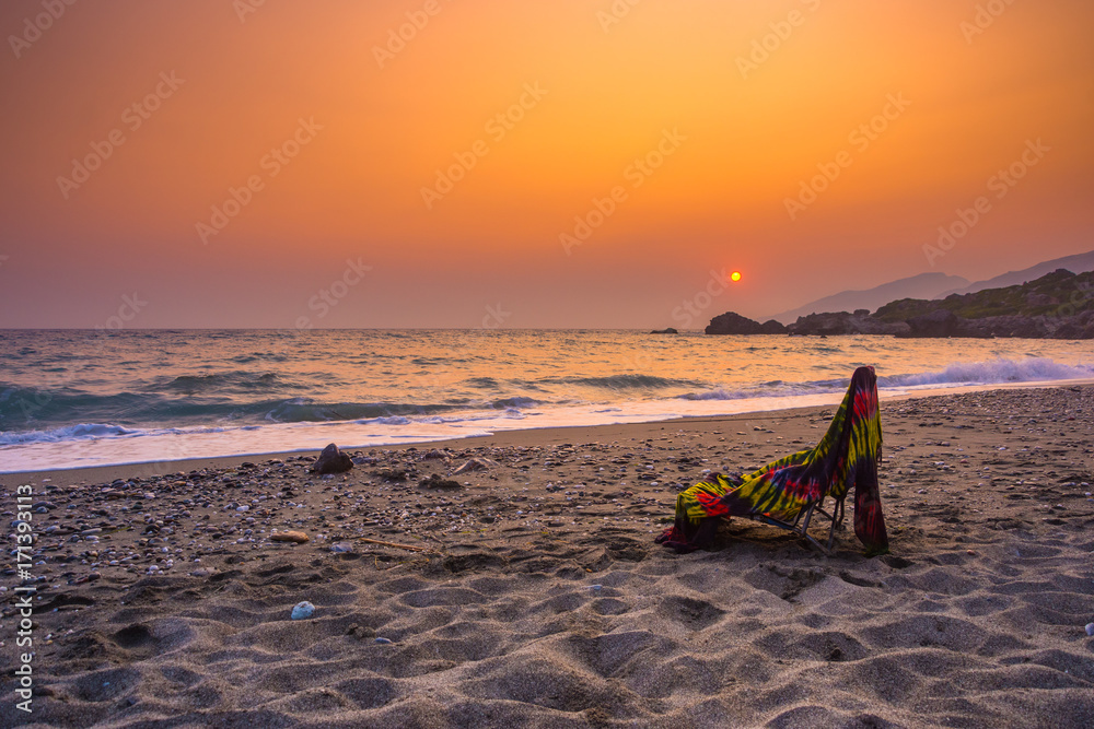 Summer view of a beach at sunset, Ligres, Crete, Greece