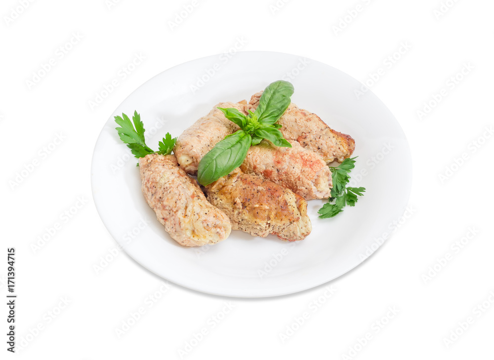 Meat roulades with filling from bread croutons and mushrooms Meat roulades with filling from bread croutons and mushrooms