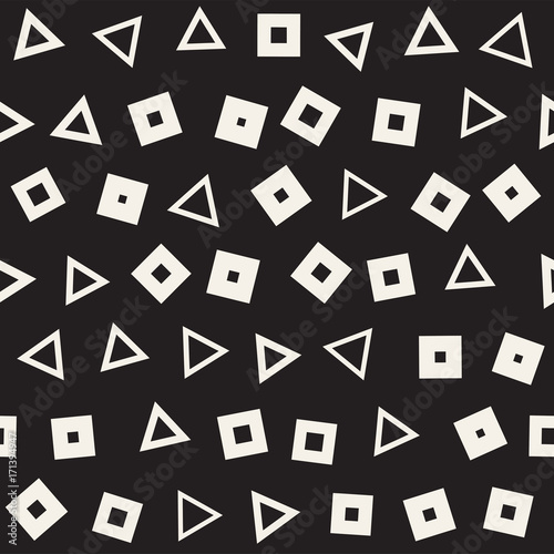 Seamless primitive jumble minimalism patterns. Randomly scattered geometric shapes. Abstract background design