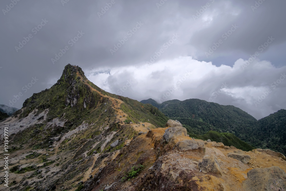 Trekking path to mountain summit. Sibayak Volcano, Sumatra island, Indonesia. Trekking path to mountain summit. Sibayak Volcano, Sumatra island, Indonesia.