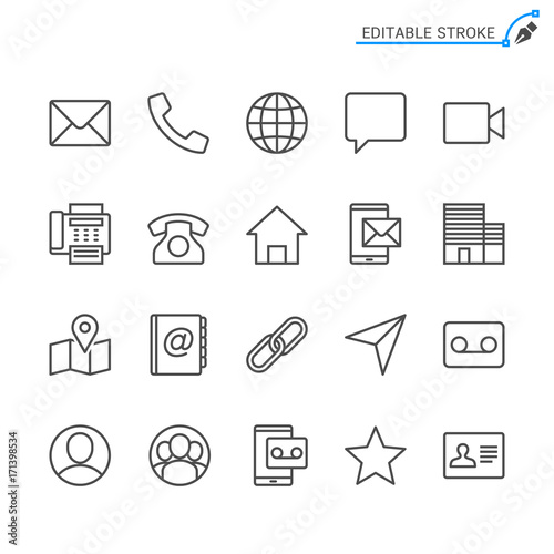 Contact line icons. Editable stroke. Pixel perfect.