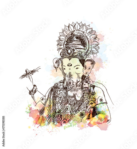 Watercolor sketch of Lord Ganesha in vector illustration.
