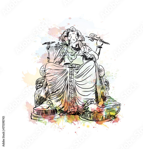Watercolor sketch of Lord Ganesha in vector illustration.