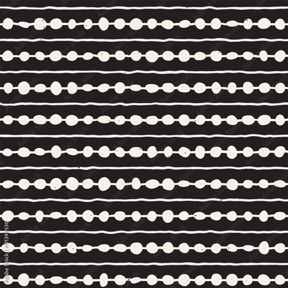 Hand drawn style ethnic seamless pattern. Abstract geometric shapes background in black and white.
