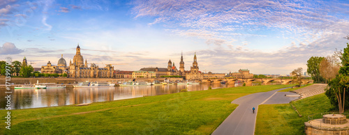 Dresden city skyline panorama at Elbe River and Augustus Bridge, Dresden, Germany photo