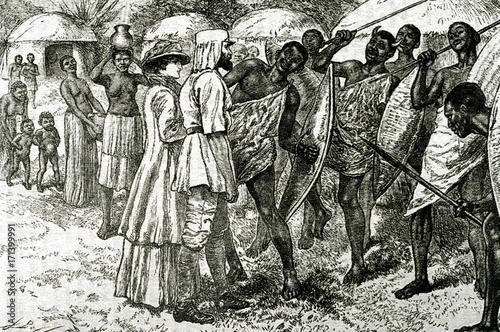 Obraz na plátně Samuel Baker and Florence Baker met with African natives