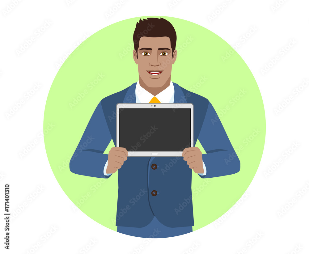 Businessman showing blank digital tablet PC