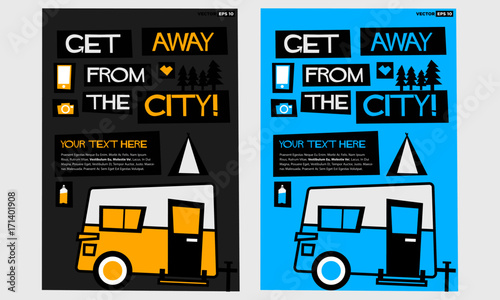 Get Away From The City! (Flat Style Vector Illustration Travel Camping Quote Poster Design)