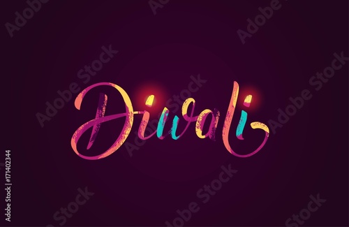 Happy Diwali colorful calligraphic lettering poster. Colorful hand written font with paint/ink splatters. Vector illustration