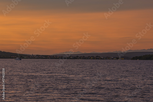 beautiful sunset on island in mediterranean sea