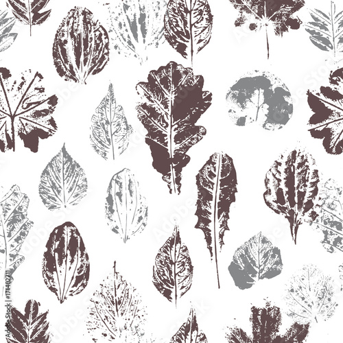 Seamless pattern with stamp leaves. Endless texture for nature design. Hi detailed. Vector illustration