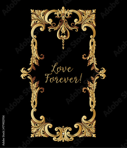 Embroidery. Embroidered design elements with gold royal frame wi