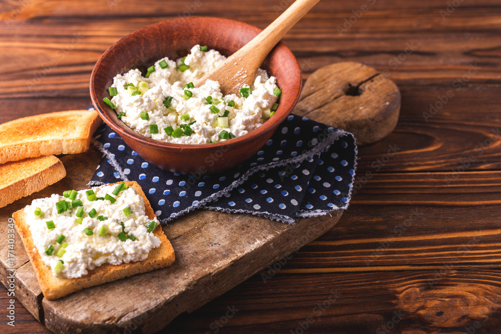 Goat cream cheese with green onions, dip sauce Goat cream cheese with green onions, dip sauce