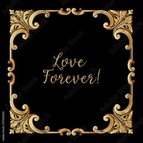 Embroidery. Embroidered design elements with gold royal frame wi