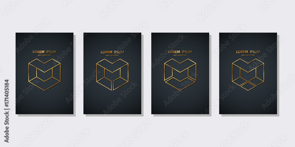 Set of letter M logos golden line design. M letter brand graphic design. Vector illustration.