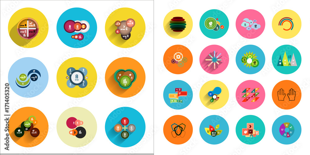 Round icons with geometric infographic templates Round icons with geometric infographic templates