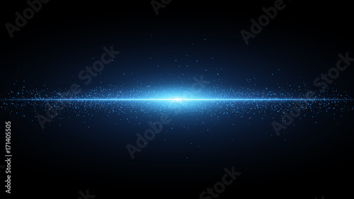Blue flash on a black background. Flying magical blue dust. The effect of the camera. Glowing line. Vector photo