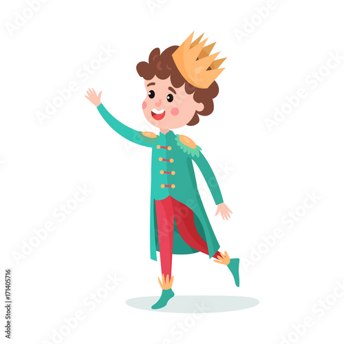  Cute cartoon boy character in prince costume with crown colorful vector Illustration photo