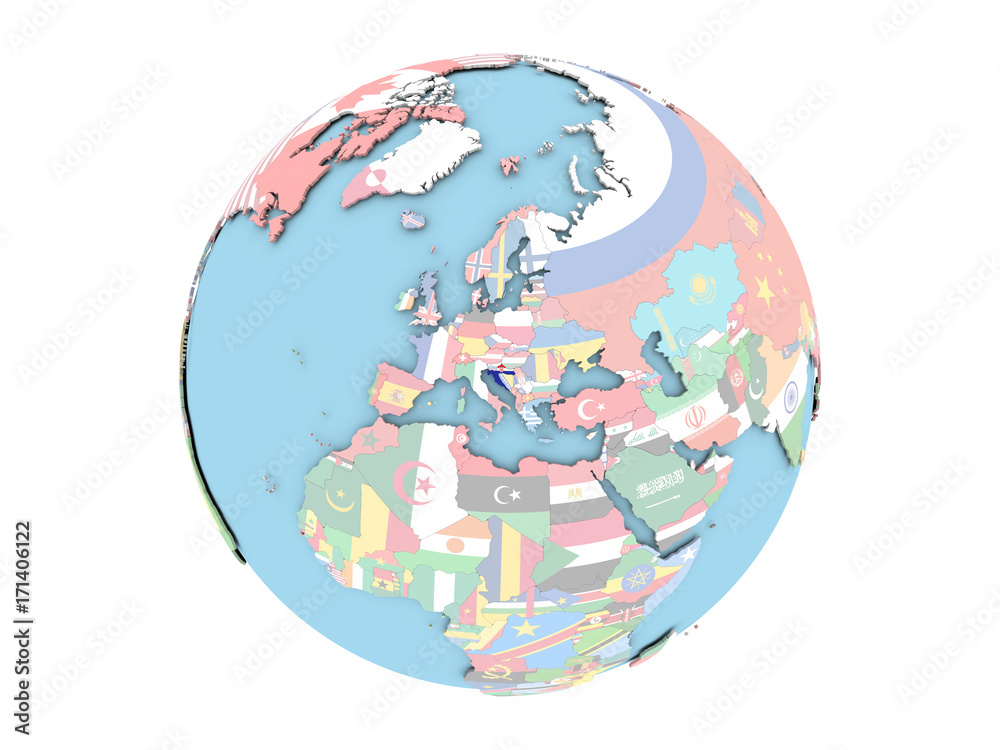 Obraz premium Croatia on globe isolated