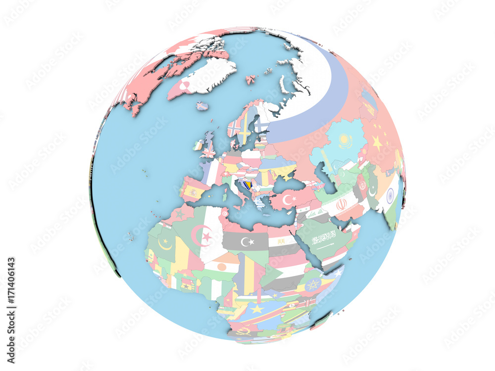 Bosnia on globe isolated Bosnia on globe isolated