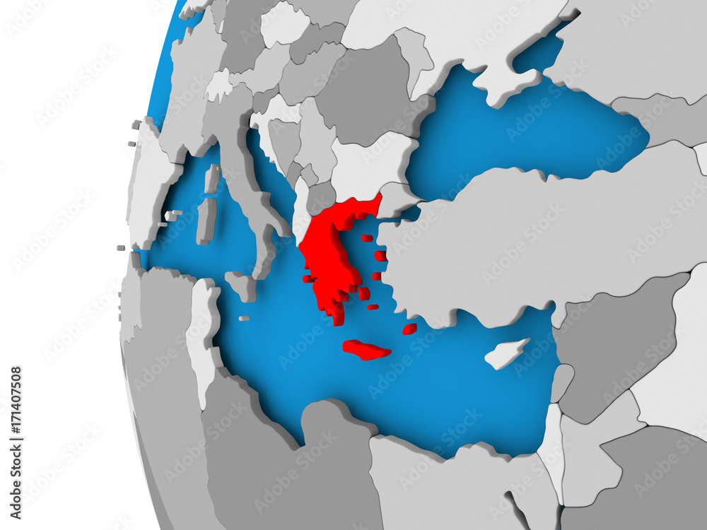 Fototapeta premium Map of Greece on political globe