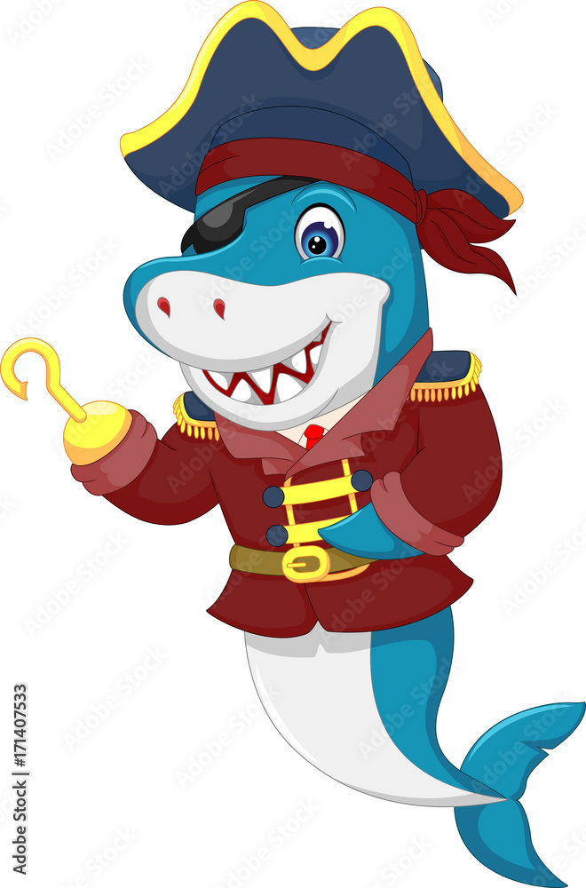 cute pirate shark cartoon waving hand with smile cute pirate shark cartoon waving hand with smile