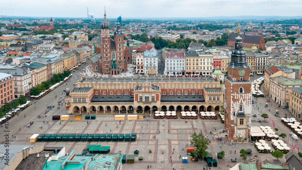 Top view of the main square of Krakow, Poland.
