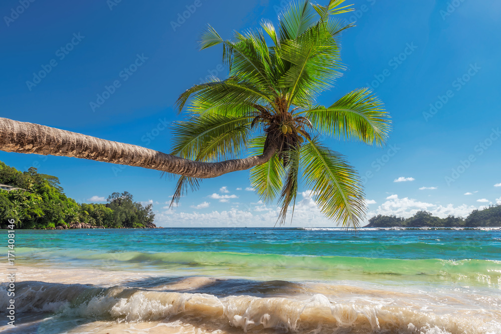 Takamaka beach on Mahe island in Seychelles.