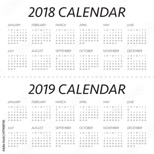 Year 2018 2019 calendar vector