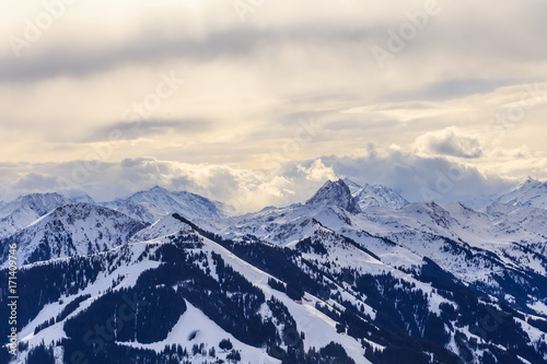 Mountains with snow in winter. Ski resort Hopfgarten, Tyrol, Austria