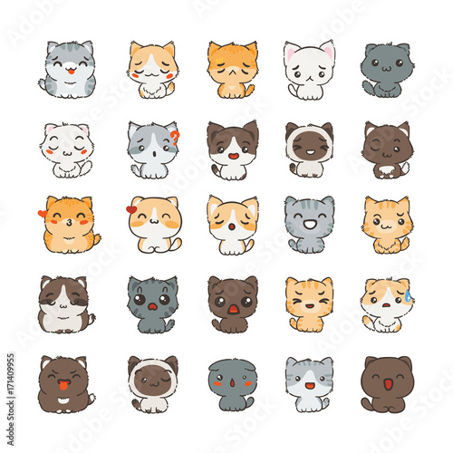 Foto Cute cartoon cats and dogs with different emotions