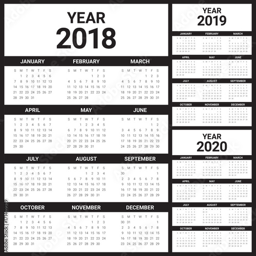 Year 2018 2019 2020 calendar vector