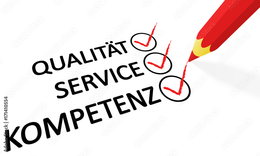 red pencil and text Quality service competence