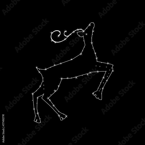 Constellation in the form of a deer. constellation in the form of a deer. Vector illustration on a black background
