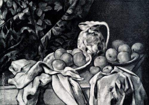 Canvas Print Still Life with a Curtain (Paul Cézanne, 1895)