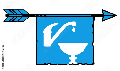 robinet toilettes point d'eau sur flèche indienne bleue