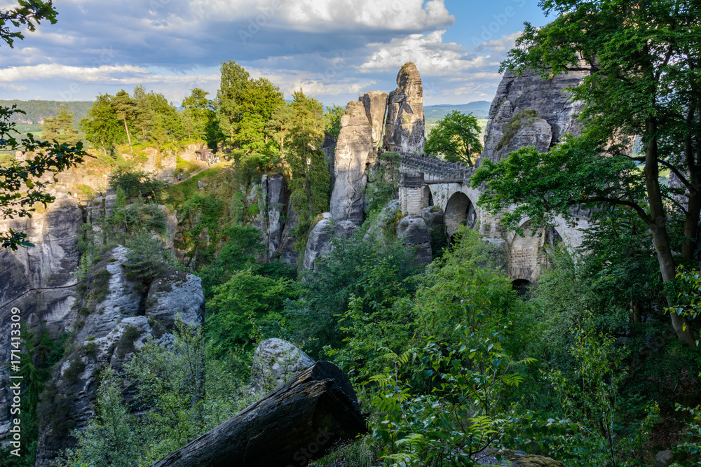 Bastei Bridge in the rocks of the National Park Saxon Switzerland. Germany, Saxony
