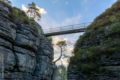 Bridge over the rocks in the national park of Germany, Saxony