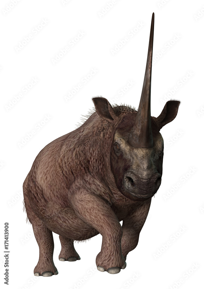 Naklejka premium 3D Rendering Rhinoceros Elasmotherium on White