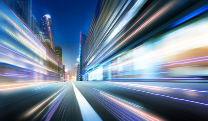 Moving forward motion blur background with light trails ,night scene .