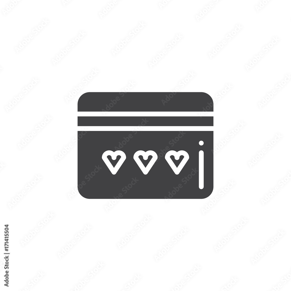 Credit card with heart icon vector, filled flat sign, solid pictogram isolated on white. Charity symbol, logo illustration Credit card with heart icon vector, filled flat sign, solid pictogram isolated on white. Charity symbol, logo illustration