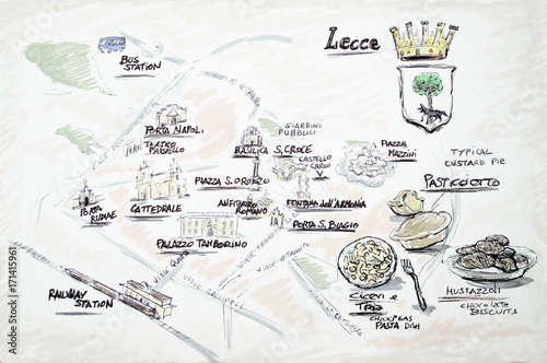 points of interest in Lecce town, doodle map