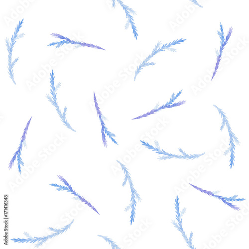 Fototapeta Naklejka Na Ścianę i Meble -  Christmas watercolor seamless pattern. Hand painted illustration with blue conifer branches isolated on white background. New Year texture